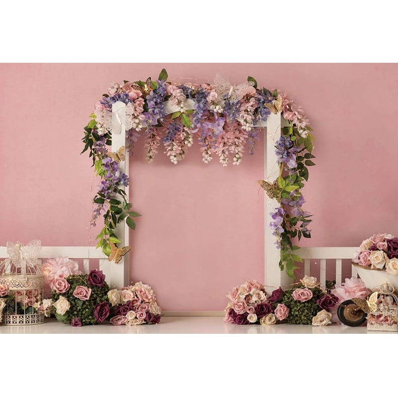 DASHAN 8x6ft Polyester Pink Arch Flower Backdrop for Girl Princess Birthday Cake Smash Photo Backdrop Garland Floral Backdrop Baby Shower Backdrop Wedding Bridal Backdrop Photo Props - Image 2